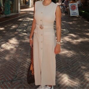 Zara tan Button-Down Maxi Dress